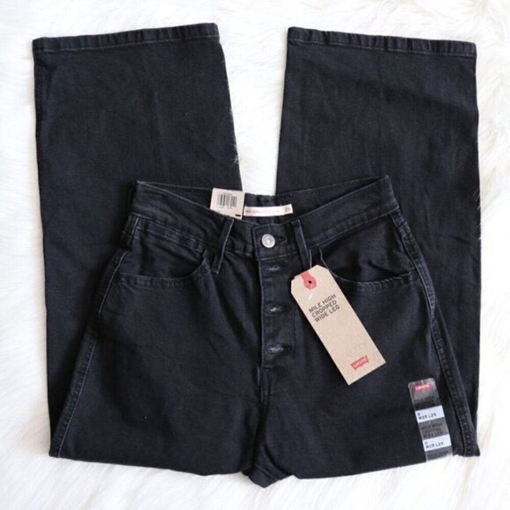 NEW Levi's Black Mile High Wide Leg Cropped Jeans Size 25 - Picture 4 of 7